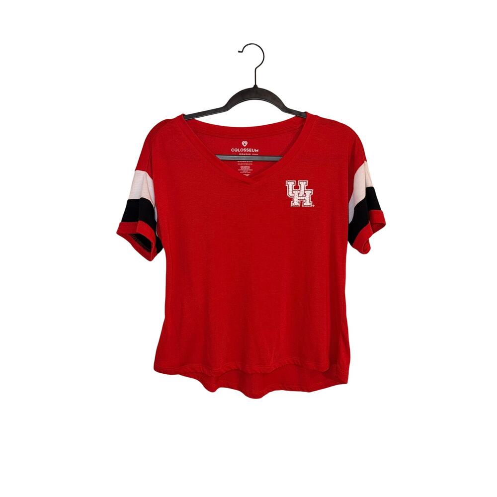 Colosseum Women’s Houston Cougars UH Colorblock V-Neck T-Shirt Red Size S